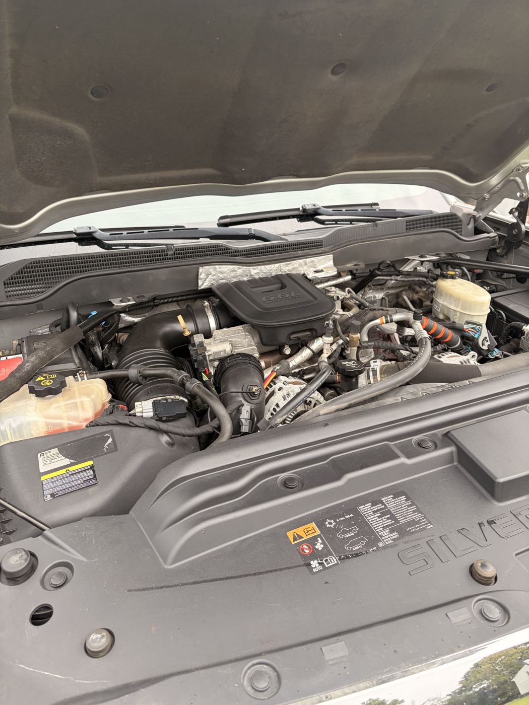 Chevrolet Silverado HD engine bay with the 6.6L Duramax turbo diesel